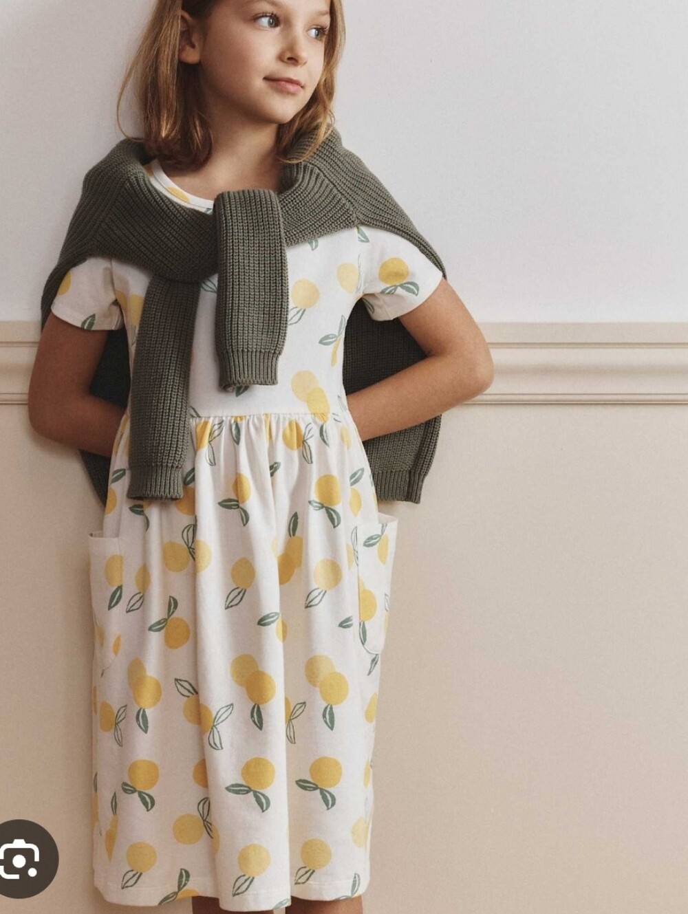 Quince White Dress with Yellow Lemon Print Organic Cotton Size 10